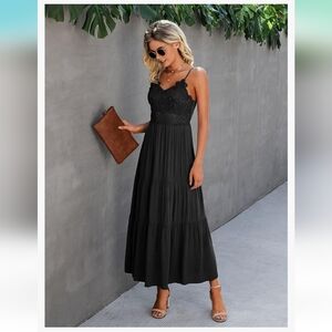 Dokuritu Women's Beach Crochet Lace Maxi Dress, XL, black